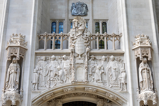 London, UK - April 20th 2022: The exterior of The Supreme Court, on Parliament Square in Westminster, London, UK.