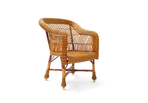 Elegant comfortable wicker chair on white background