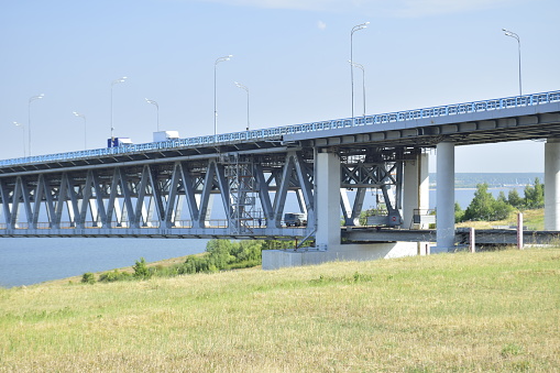 View of the Presidential Bridge in the city of Ulyanovsk across the Volga River.