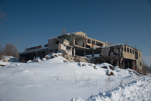 The ruins of the destroyed building in the Syzran region, Russia.