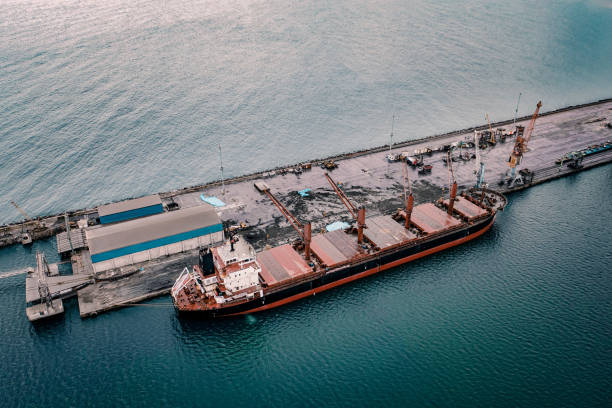 istock Drone Point View of Cargo Ship in the Port. 1394272374