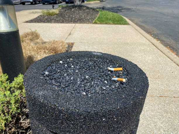 A close up of a Round Concrete Smoking Urn stock photo