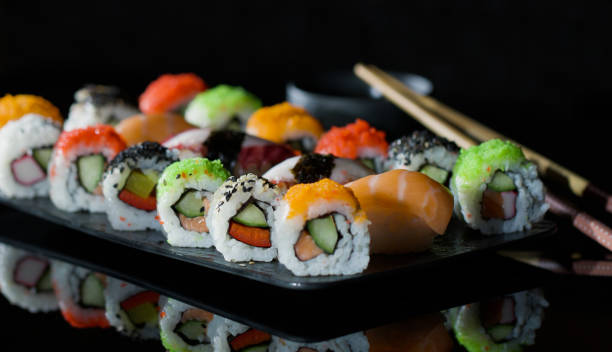 istock Sushi -  Plate with a Large Selection of Sushi and Rolls. 1394273681