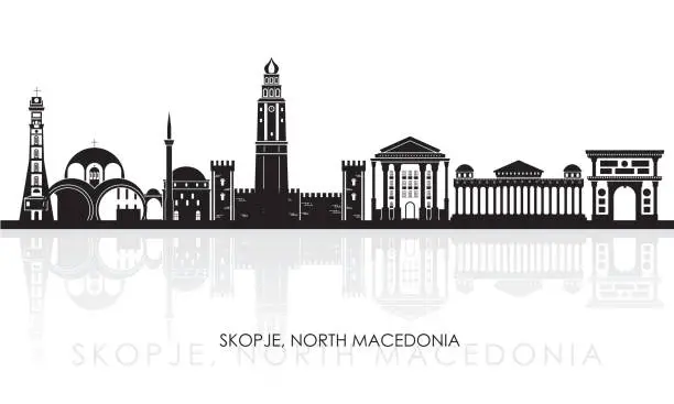 Vector illustration of Silhouette Skyline panorama of city of Skopje, North Macedonia