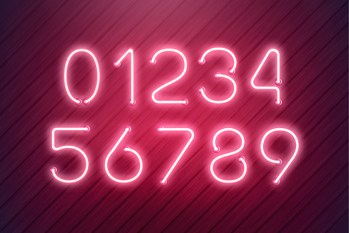 Neon numbers vector light typefont. Neon text vector illustration . Vector illustration.