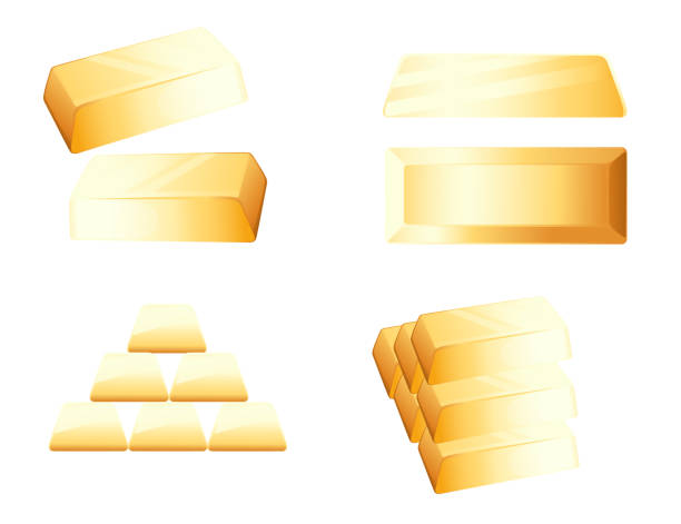 istock Gold bar in different positions and with stack of gold bar vector illustration on white background 1394277601