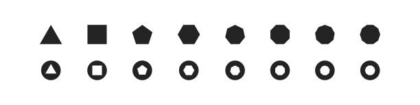 vektormenge von polygonen. dreieck, quadrat, fünfeck, sechseck, siebeneck, achteck, nichtagon, dekagon, elevenagon, dodekagon. - hexahedron stock-grafiken, -clipart, -cartoons und -symbole