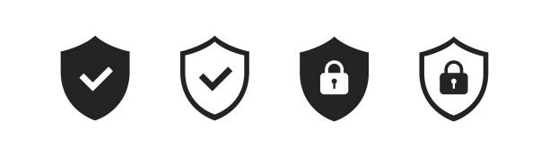Shield, safety, privacy security vector icons. Protection icons set. Shield, safety, privacy security vector icons. Protection icons set. EPS10 Shield stock illustrations