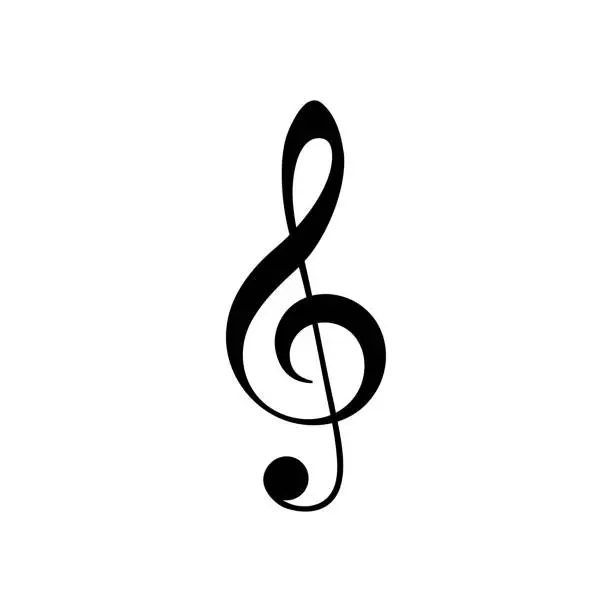 Vector illustration of Treble clef on white background. Vector isolated illustration. Simple music key.