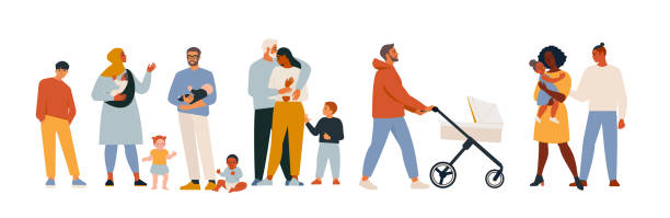 Social diversity, relationships, human resources, a large family group. Group of different people joined the happiness. The choice of the elderly, people of color, disabled and different people. Social diversity, relationships, human resources, a large family group. diverse family stock illustrations
