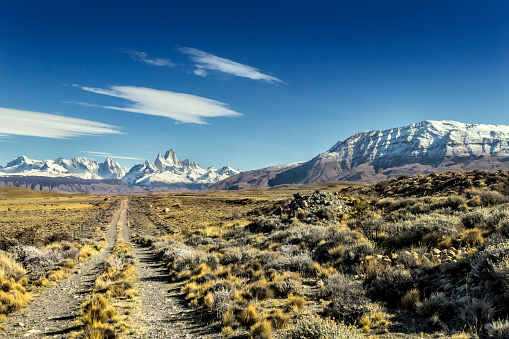 View of the Mt. Fitz Roy (3,405 masl) and Mt. Torre (3,125 msal), world famous called 