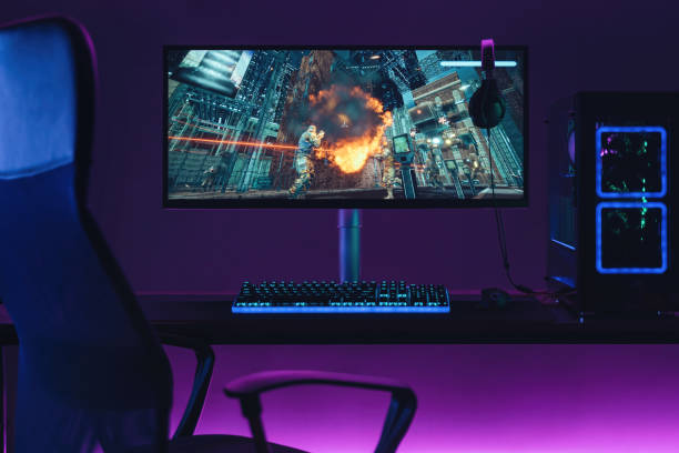 istock Pro gamer's workspace in neon lights 1394288101