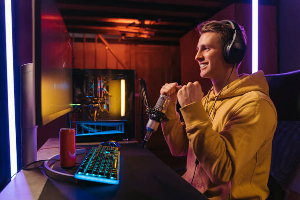 istock Cheerful pro gamer streamer just won esport multiplay competition 1394295931