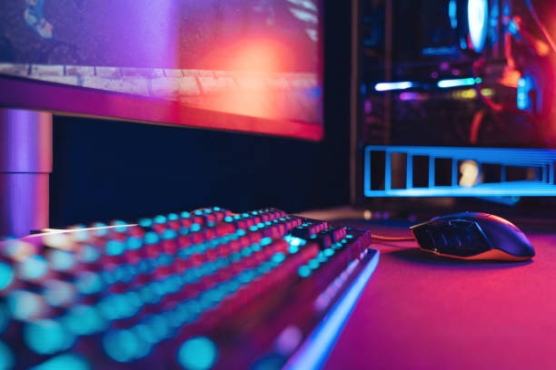 istock Gaming desktop in neon colours 1394298139