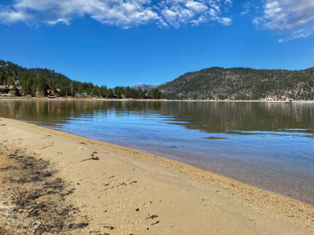 istock sandy lake shore beach reflections shoreline clear water edge blue sky mountains reflection lakeside forest 1394300483