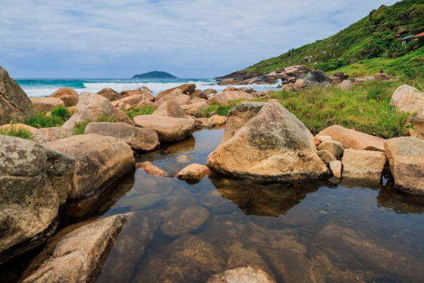 istock Coastline with river, stones and ocean with waves in Brazil. 1394304810
