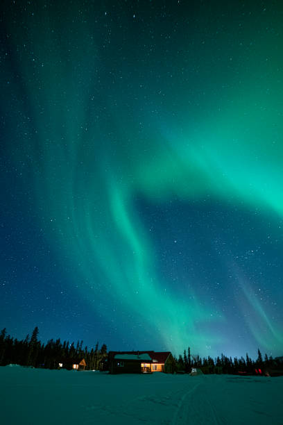 Buildings of the Northern Lights Resort and Spa just outside of Whitehorse, Canada can be seen in the foreground