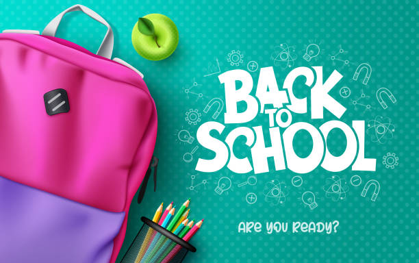 Back to school vector background design. Back to school text with backpack bag and color pencil elements in pattern background for educational study learning messages. Back to school vector background design. Back to school text with backpack bag and color pencil elements in pattern background for educational study learning messages. Vector illustration. back to school stock illustrations