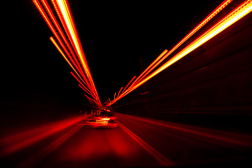 Dark highway at night, Light Tunnel, speed motion