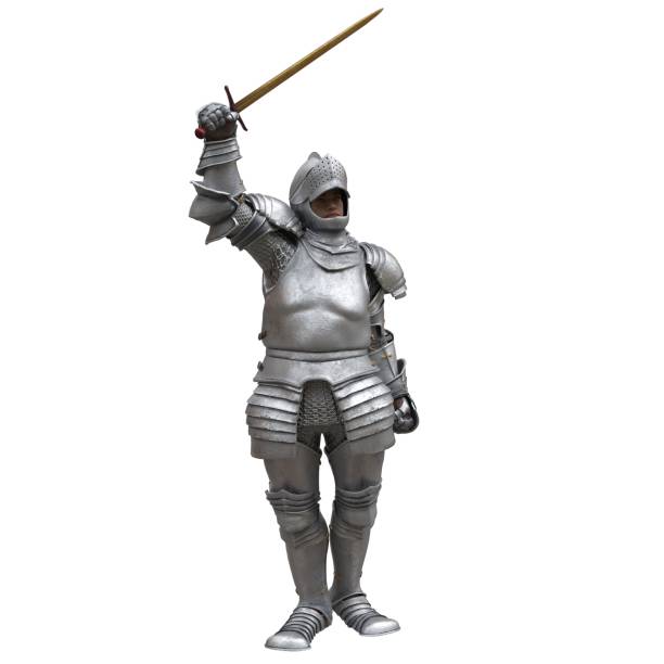 istock Medieval knight in armor isolated white background 3d illustration 1394318478