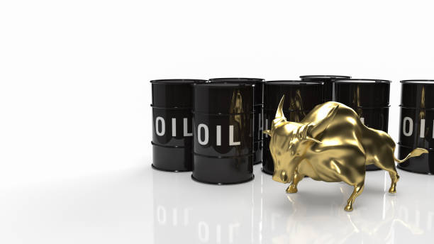 oil tank and gold bull for business concept 3d rendering - editorial concepts and ideas retail place store imagens e fotografias de stock