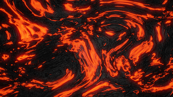 Ground hot lava. Abstract nature pattern- faded flame. 3D illustration of volcanic eruption lava.