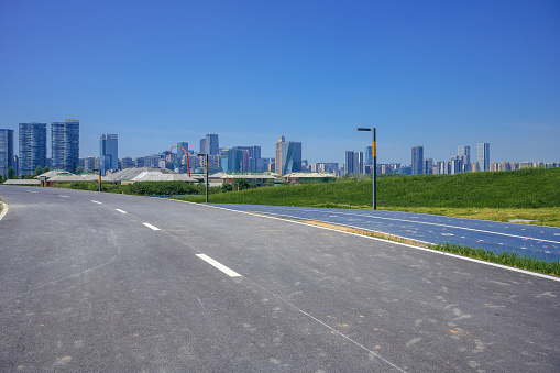 Chengdu bridge and financial city on a sunny day