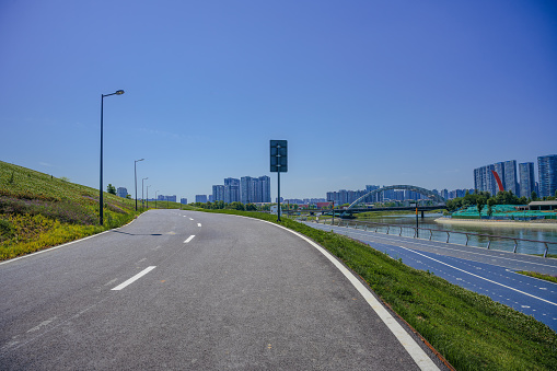 Chengdu bridge and financial city on a sunny day