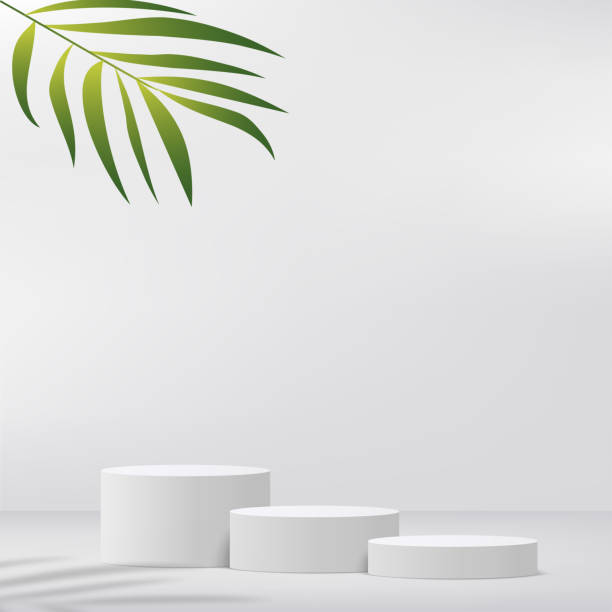 istock Abstract studio room with white color pedestal podium and leaves. Vector 1394335479