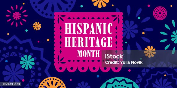 istock Hispanic heritage month. Vector web banner, poster, card for social media, networks. Greeting with national Hispanic heritage month text, floral pattern, on Papel Picado background. 1394341324
