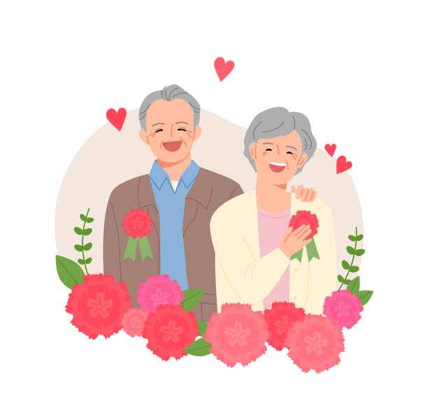 день матери и отца - senior adult grandmother grandfather cards stock illustrations