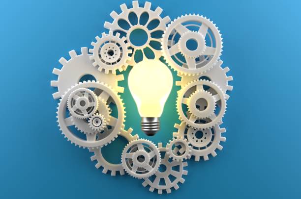 Organization Process Cogs and Bulb abstract continuity stock pictures, royalty-free photos & images