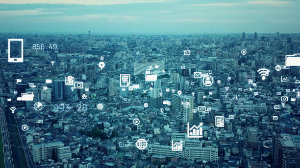 istock Smart city and communication network concept. 5G. IoT (Internet of Things). Telecommunication. 1394351030