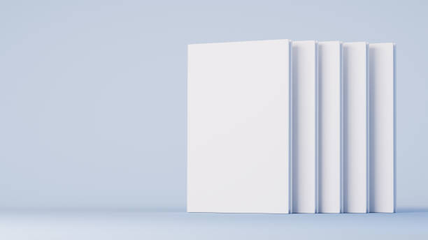 white book branco capa mockup em um fundo azul macio. ilustração 3d - paperback book stack white - fotografias e filmes do acervo