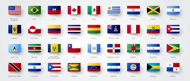 riesiges flaggenset für nord- und südamerika - lateinamerika stock-grafiken, -clipart, -cartoons und -symbole