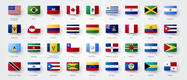 ilustrações de stock, clip art, desenhos animados e ícones de giant north and south america flag set - neotropical