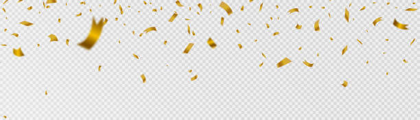 Confetti on a transparent background. Falling shiny golden confetti. Bright golden festive tinsel. Confetti on a transparent background. Falling shiny golden confetti. Bright golden festive tinsel. Holiday design elements for web banner, poster, flyer, invitation. Vector splash crown stock illustrations