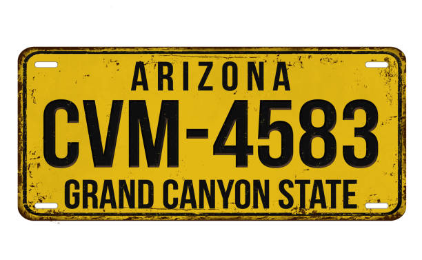 An imitation of vintage Arizona license plate with text Grand Canyon State written on it, vector illustration