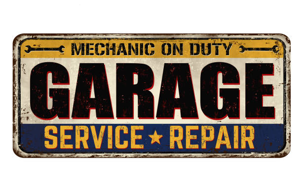 Garage vintage rusty metal sign on a white background, vector illustration