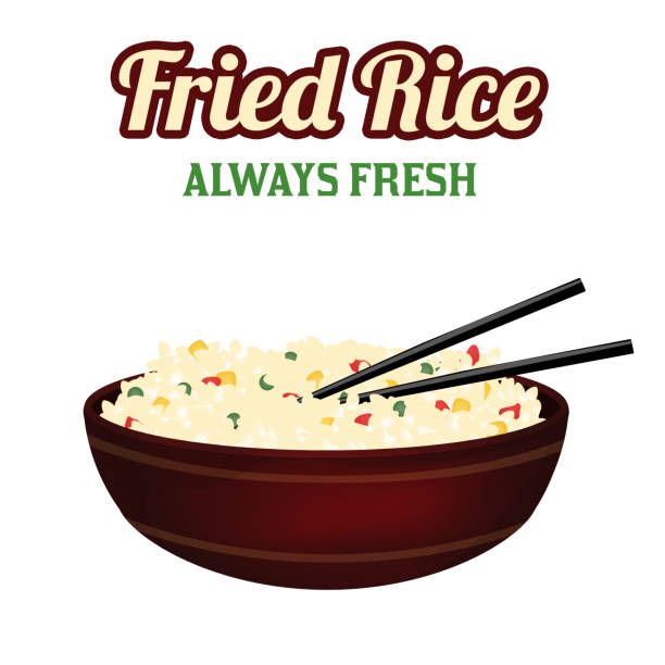 Bowl of fried rice with chopsticks Bowl of fried rice with chopsticks on white background, vector illustration rice bowl restaurant stock illustrations