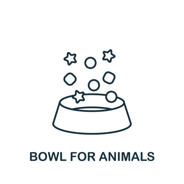 illustrazioni stock, clip art, cartoni animati e icone di tendenza di icona bowl for animals della collezione di animali domestici. elemento linea semplice simbolo bowl for animals per modelli, web design e infografiche - pet