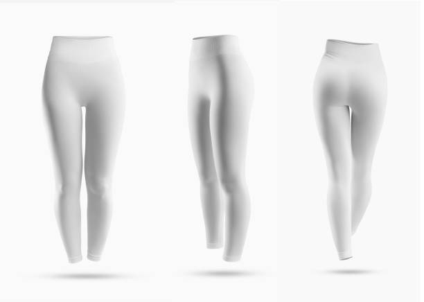 istock Set white women's compression leggings mockup, 3D rendering, isolated on background. 1394360704
