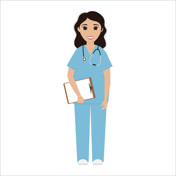 bildbanksillustrationer, clip art samt tecknat material och ikoner med nurse with stethoscope holds a case - smiling nurse