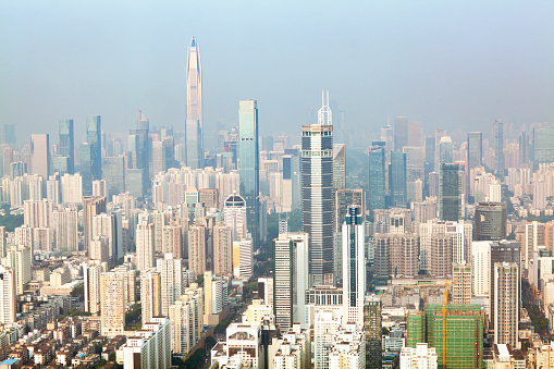 Cityscape of office buildings in Shenzhen's financial area Futian District, China
