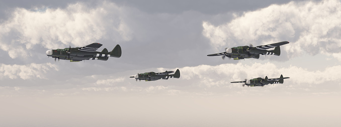 Computer generated 3D illustration with American night fighter aircrafts of World War II