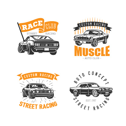 Set of car emblems. Street racing.