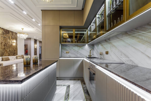istock Luxury Kitchen Design, italian marble and granite countertop 1394368214