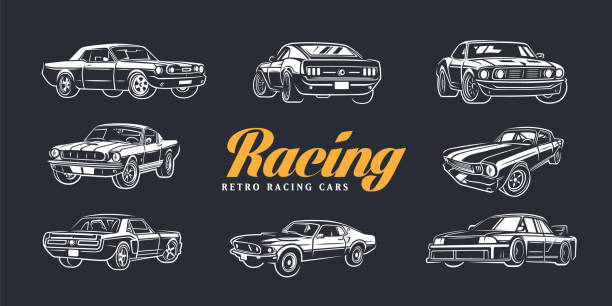 Set of car illustrator. Street racing. Design elements.