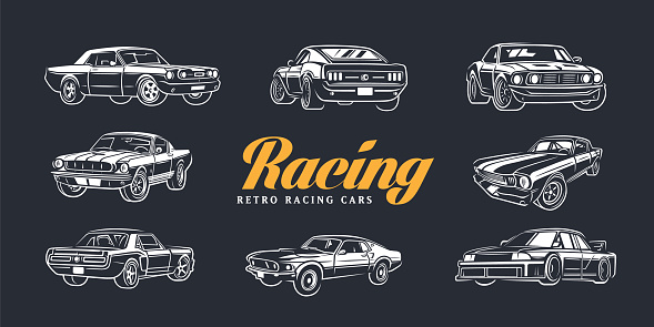 Set of car illustrator. Street racing. Design elements.