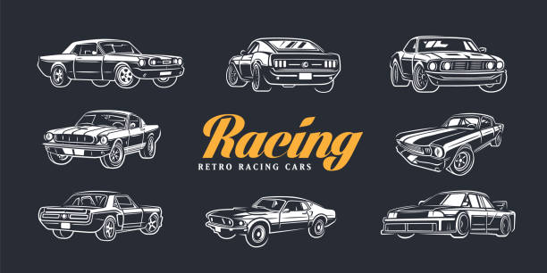 Set of car illustrator. Street racing. Set of car illustrator. Street racing. Design elements. mustang stock illustrations